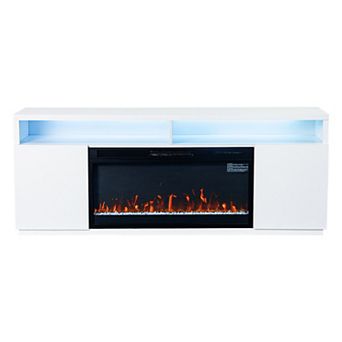 68" RGB LED Fireplace TV Stand with Storage and 36" Insert Electric Fireplace for TVs up to 78"