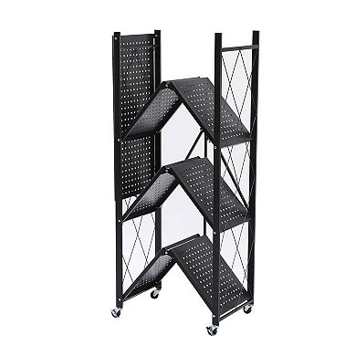 Assembled Black Foldable Metal Storage Shelving Unit