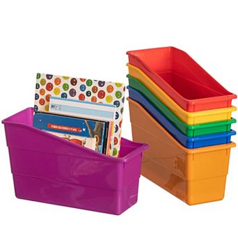 Basicwise 6 pc Assorted Color Plastic Storage Bins Versatile Book Magazine & File Holders
