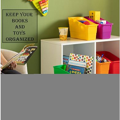 Basicwise 6-pc Assorted Color Plastic Storage Bins Versatile Book Magazine & File Holders