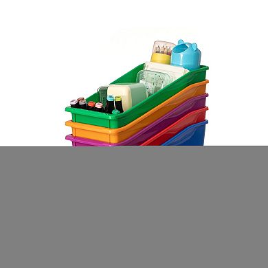 Basicwise 6-pc Assorted Color Plastic Storage Bins Versatile Book Magazine & File Holders