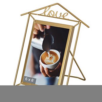 Fabulaxe 11x8-inch Decorative Gold Metal Floating Picture Frame for 8x6 Vertical Photos Easel Back