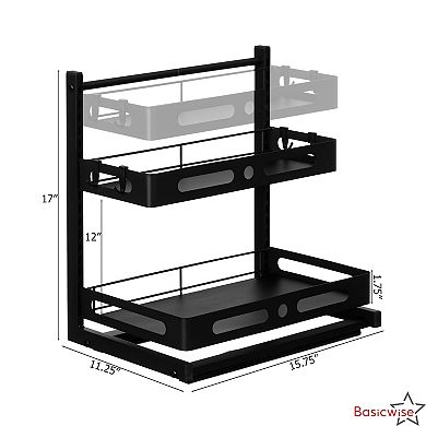 Basicwise Adjustable Height Under Sink Pull-Out Organizer Sliding Shelf Rack