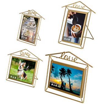 Fabulaxe Set of 4 Decorative Gold Metal Floating Picture Frames 2 Horizontal and 2 Vertical
