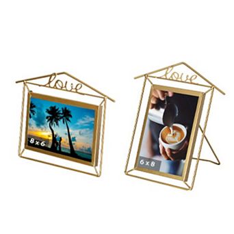 Fabulaxe Set of 2 Large Gold Metal Floating Picture Frames One Horizontal & One Vertical