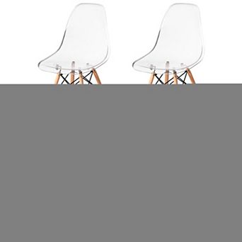 Modern Style Dining Chair With Wooden Legs, Dsw Transparent Plastic Shell, Clear Set Of 4