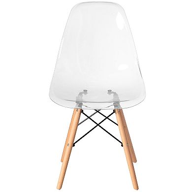 Modern Style Dining Chair With Wooden Legs, Dsw Transparent Plastic Shell, Clear Set Of 4