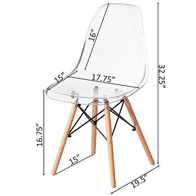 Modern Style Dining Chair With Wooden Legs, Dsw Transparent Plastic Shell, Clear Set Of 4