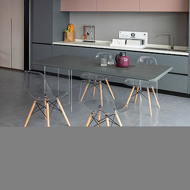 Modern Style Dining Chair With Wooden Legs, Dsw Transparent Plastic Shell, Clear Set Of 4