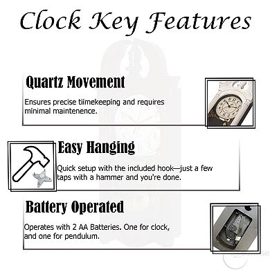 Clockswise 20" Vintage-Inspired Plastic Grandfather Wall Clock with Realistic Wood-Grain Finish
