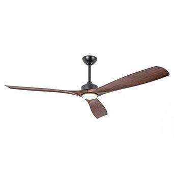 60" Transitional Walnut Integrated LED Propeller Ceiling Fan with Light and Remote