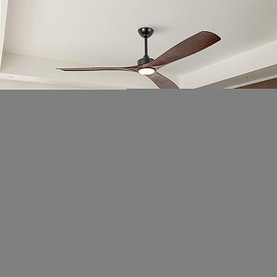 60" Transitional Walnut Integrated LED Propeller Ceiling Fan with Light and Remote