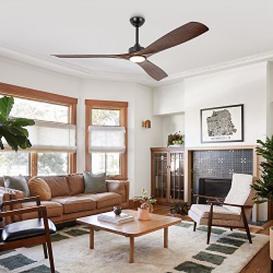 60" Transitional Walnut Integrated LED Propeller Ceiling Fan with Light and Remote