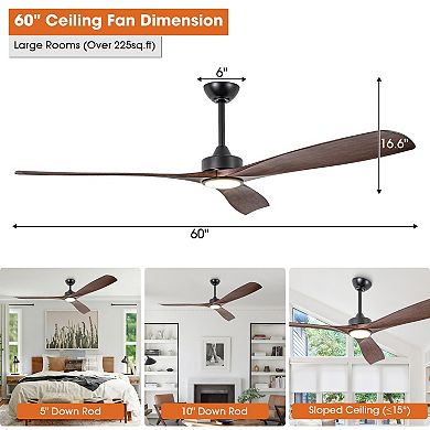 60" Transitional Walnut Integrated LED Propeller Ceiling Fan with Light and Remote