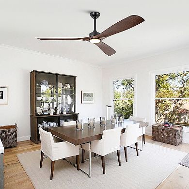 60" Transitional Walnut Integrated LED Propeller Ceiling Fan with Light and Remote