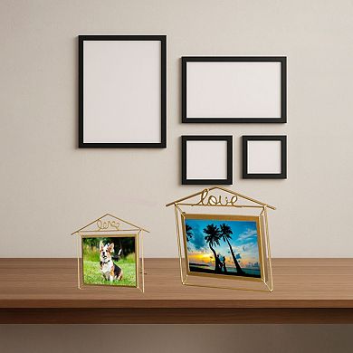 Fabulaxe Set of 2 Decorative Gold Metal Horizontal Floating Picture Frames with Easel Back