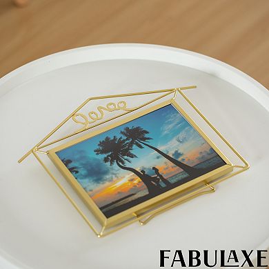 Fabulaxe Set of 2 Decorative Gold Metal Horizontal Floating Picture Frames with Easel Back