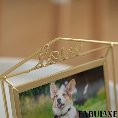 Fabulaxe Set of 2 Decorative Gold Metal Horizontal Floating Picture Frames with Easel Back
