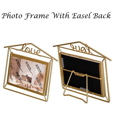 Fabulaxe Set of 2 Decorative Gold Metal Horizontal Floating Picture Frames with Easel Back