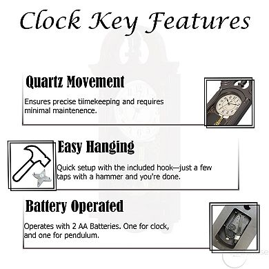 Clockswise 20" Vintage-Inspired Plastic Grandfather Wall Clock Realistic Wood-Grain Finish