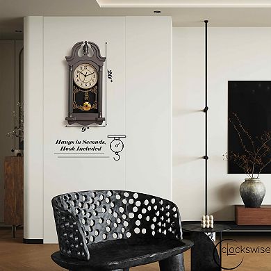 Clockswise 20" Vintage-Inspired Plastic Grandfather Wall Clock Realistic Wood-Grain Finish