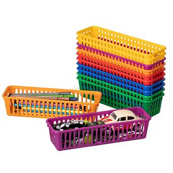 Basicwise 12 pc Plastic Storage Baskets for School Organization Teacher Essentials