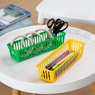 Basicwise 12-pc Plastic Storage Baskets for School Organization Teacher Essentials