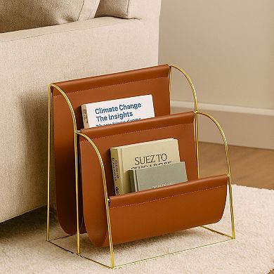 Fabulaxe Contemporary Gold-Tone Metal Magazine Holder