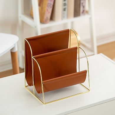 Fabulaxe Contemporary Gold-Tone Metal Magazine Holder