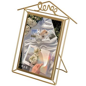 Fabulaxe 9x6-inch Decorative Gold Metal Floating Picture Frame