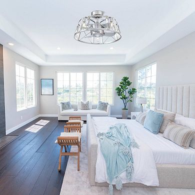 25" Modern 3-Blade Crystal Bladeless Fandelier Caged Ceiling Fan with Remote