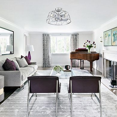 25" Modern 3-Blade Crystal Bladeless Fandelier Caged Ceiling Fan with Remote