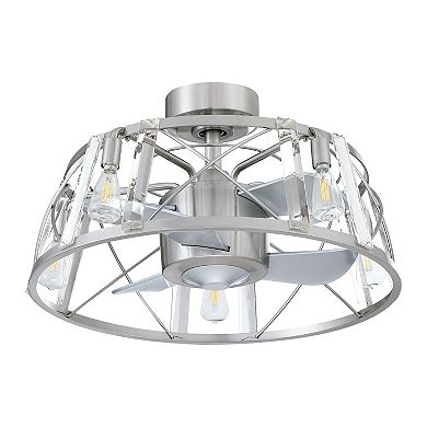 25" Modern 3-Blade Crystal Bladeless Fandelier Caged Ceiling Fan with Remote