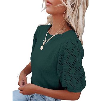 Womens Short Sleeve Sweaters Crewneck Knit Pullover Tops Summer Casual Lightweight Sweaters
