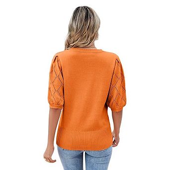 Womens Short Sleeve Sweaters Crewneck Knit Pullover Tops Summer Casual Lightweight Sweaters