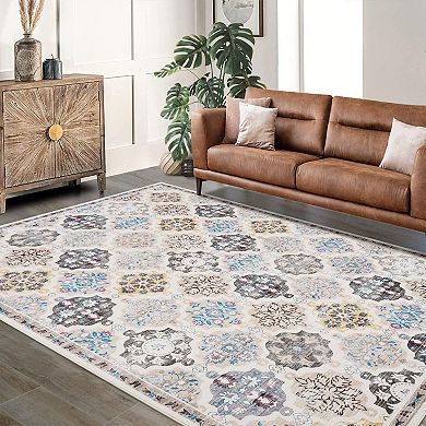 Diamond Print Rug Polyester Washable Foldable Mat Non-Slip Geometric Carpet