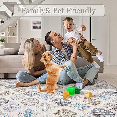 Diamond Print Rug Polyester Washable Foldable Mat Non-Slip Geometric Carpet