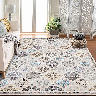 Diamond Print Rug Polyester Washable Foldable Mat Non-Slip Geometric Carpet