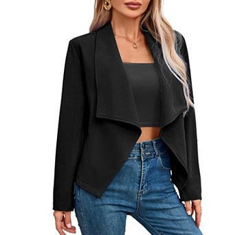Women's Stacked Collar Blazer Cropped Cardigan Jacket Solid Color Elegant