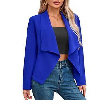 Women's Stacked Collar Blazer Cropped Cardigan Jacket Solid Color Elegant