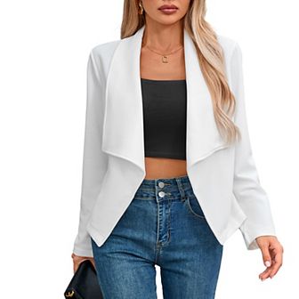 Women's Stacked Collar Blazer Cropped Cardigan Jacket Solid Color Elegant