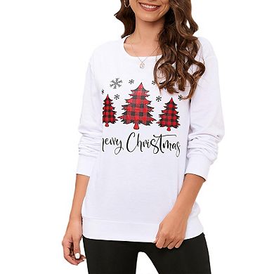 Women's Christmas Pattern Sweatshirt Pullover Crewneck Soft Holiday Casual
