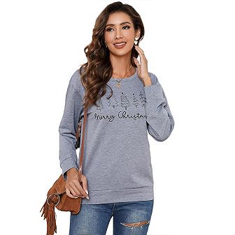 Women's Christmas Pattern Sweatshirt Pullover Crewneck Soft Holiday Casual