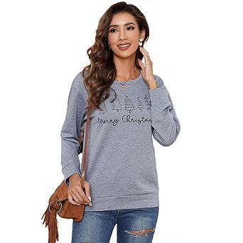 Women's Christmas Pattern Sweatshirt Pullover Crewneck Soft Holiday Casual