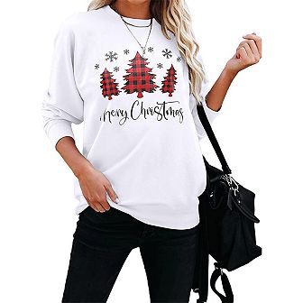Women's Christmas Pattern Sweatshirt Pullover Crewneck Soft Holiday Casual