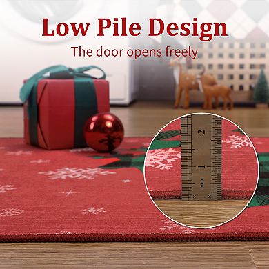 Christmas rug with snow and reindeer pattern, suitable for home decoration indoor non-slip rug