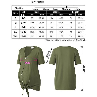 Women Maternity Short Sleeve V Neck T Shirts Summer Casual Button Nursing Top Tie Knot Tunic Blouse