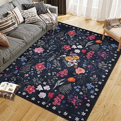 Boho Area Rugs with Floral Pattern Soft Reversible Boho Rug for Living Room