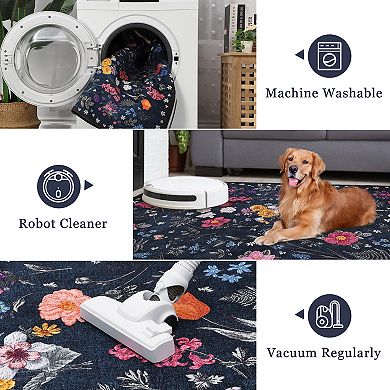 Boho Area Rugs with Floral Pattern Soft Reversible Boho Rug for Living Room