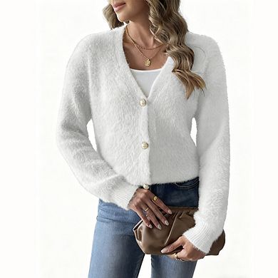 Womens Long Sleeve V Neck Cardigan Button Down Sweater Tops